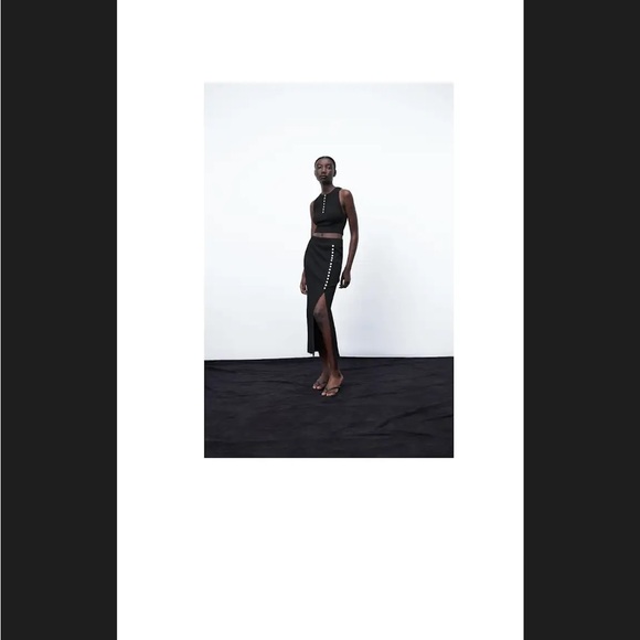 ZARA Pencil Basic Skirt Midi Casual Side Split Ribbed Knit Bodycon Skirt - Picture 8 of 8